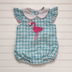 STITCHY FISH VGUC Embroidered Appliqué Flamingo Seersucker Gingham Bubble